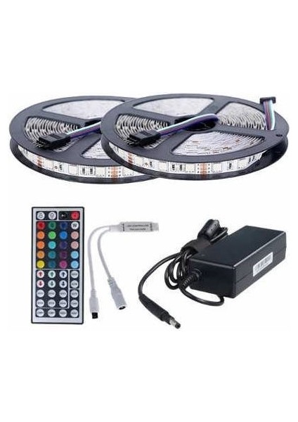 Şerit LED Rgb 10 Metre Set 44 Tuş'lu Kumanda 20 Renk (3) Çip 5050 Tak Çalıştır Rgb LED