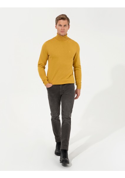 Erkek Hardal Slim Fit Balıkçı Yaka Basic Triko Kazak 50257158-VR072