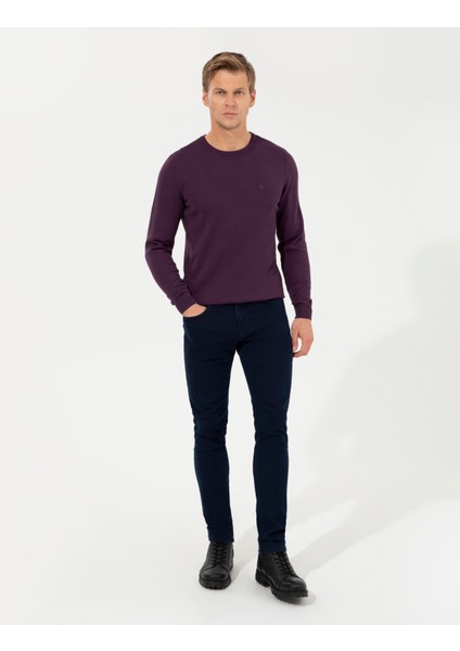 Pierre Cardin Erkek Mor Slim Fit Bisiklet Yaka Basic Triko Kazak 50257290-VR038