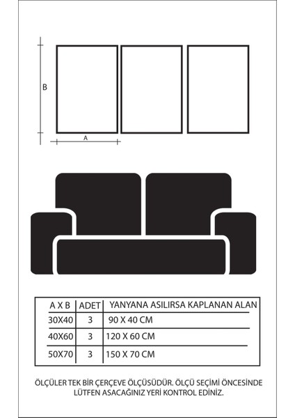 Üçlü Siyah Alüminyum Camlı Çerçeveli Mavi Sarı Tablo Poster Seti