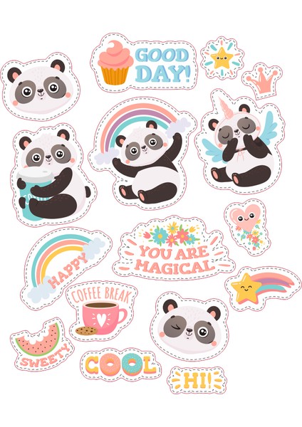 Pandalı Etiket / Laptop Notebook Kask Valiz Defter Sticker Seti