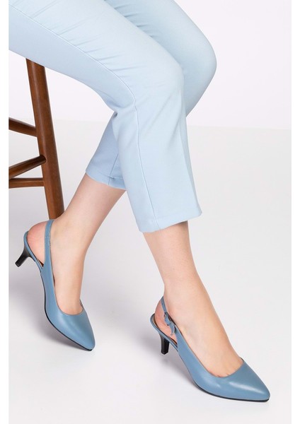 Kadın Hakiki Deri Orta Boy Topuk Stiletto VDT.230 - Mavi - 41 modelleri