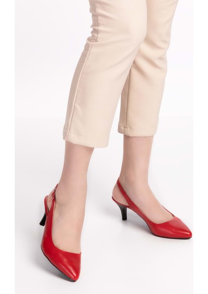 Kadın Hakiki Deri Orta Boy Topuk Stiletto VDT.230 - Kırmızı - 41 fiyatları