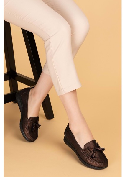 Hakiki Deri Günlük Rahat Loafer Ayakkabı PYT.1200 - Bakır - 37