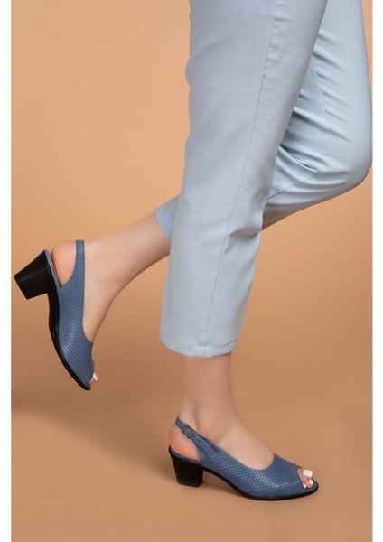 Hakiki Deri Topuklu Ayakkabı VDT.211 - Mavi - 42