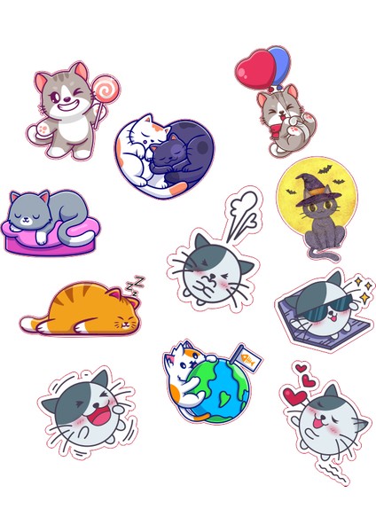 Kedi Sticker / Laptop Etiketi - Telefon Etiketi - Defter Etiketi - Bavul Etiketi