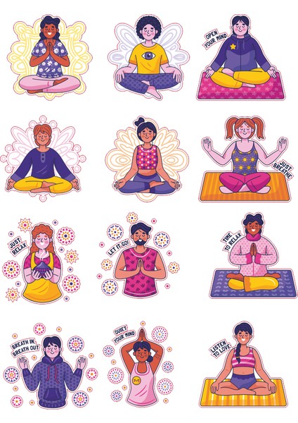 Meditasyon Etiket Seti / Laptop Notebook Kask Valiz Defter Sticker Seti