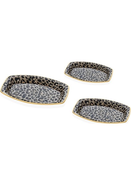 Leopar Somon Altın Yaldızlı Cam Oval Kayık Tabak Takımı