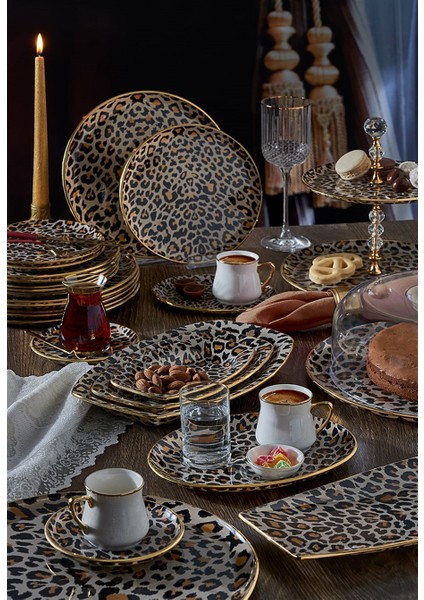 Leopar Somon Altın Yaldızlı Cam Oval Kayık Tabak Takımı fiyatları