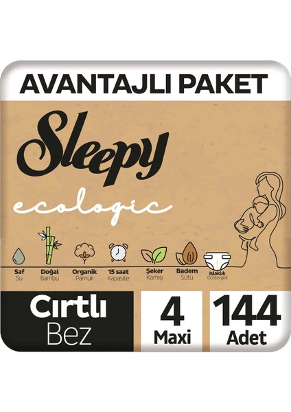 Ecologic Avantajlı Paket Bebek Bezi 4 Numara Maxi 144 Adet