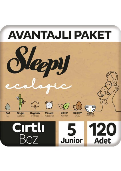 Ecologic Premium Plus Avantajlı Paket Bebek Bezi 5 Numara Junior 120 Adet