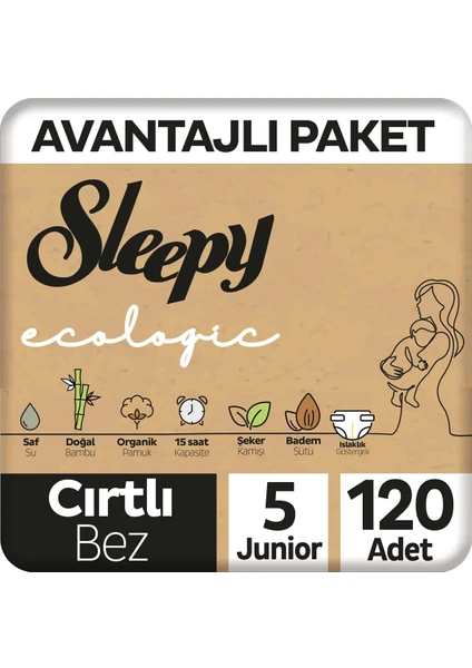 Ecologic Premium Plus Avantajlı Paket Bebek Bezi 5 Numara Junior 120 Adet