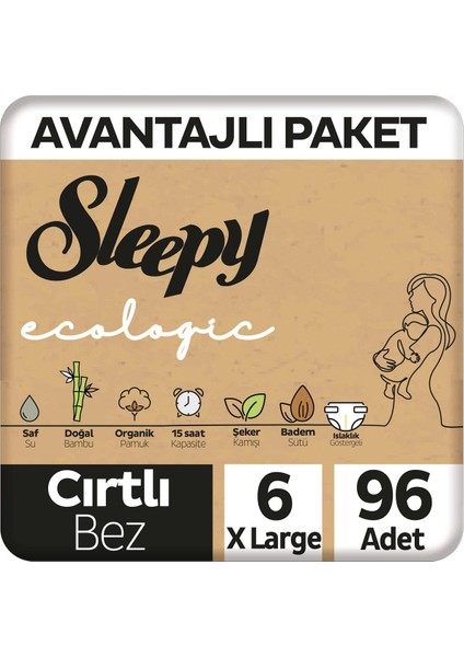 Ecologic Premium Plus Avantajlı Paket Bebek Bezi 6 Numara Xlarge 96 Adet