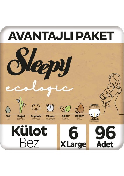 Ecologic Avantajlı Paket Külot Bez 6 Numara xl 96 Adet