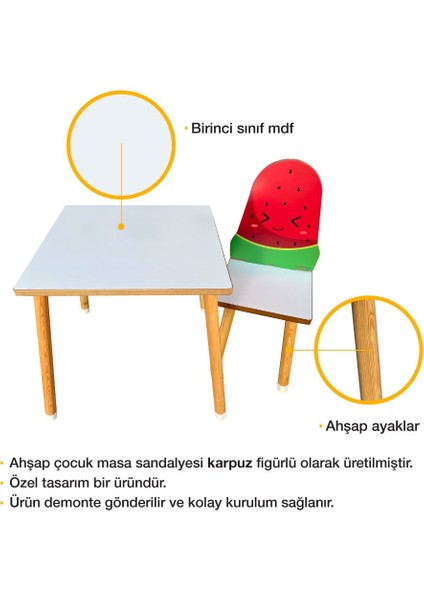 Çocuk Aktivite Masa ve Sandalye Takımı - Mdf- Karpuz - Yaz Sil Özellikli modelleri