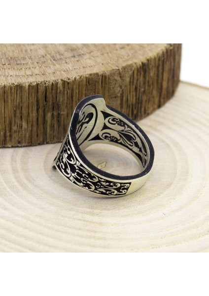 925 Ayar Kelime-I Tevhid Işlemeli Ay Yıldızlı Erkek Yüzük modelleri