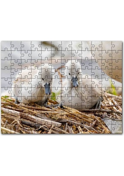 Anne Altında Iki Sevimli Kuğu Yavrusu 120 Parça Puzzle Yapboz Mdf (Ahşap)