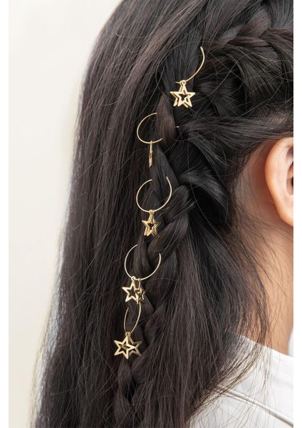 Gold Stars Saç Küpesi Toka Seti