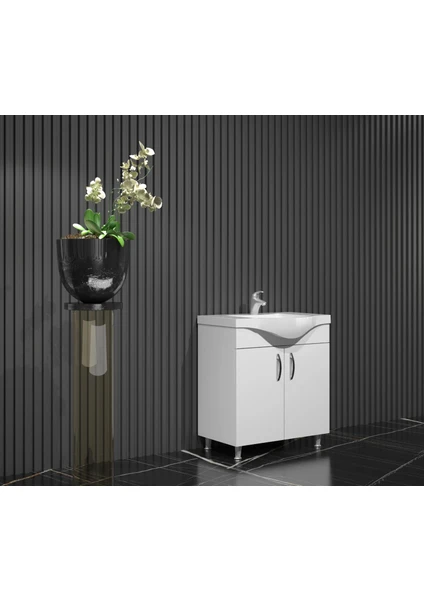 Yıldız Banyo Dolabı 55 cm Ayaklı Beyaz Mdf Alt Modül ve Lavabo