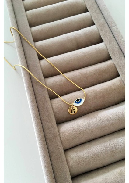 Gold Ince Italyan Zincir Göz Uçlu Harf Detaylı Kolye