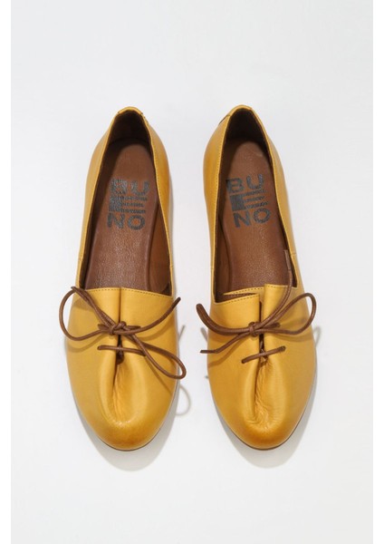 Sarı Deri Kadın Düz Babet