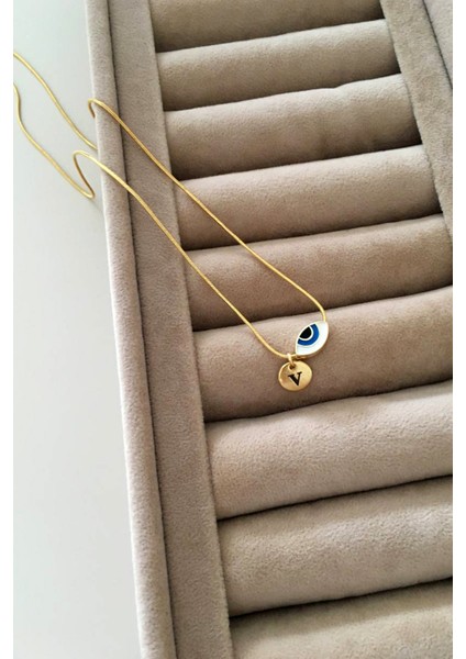 Gold Ince Italyan Zincir Göz Uçlu Harf Detaylı Kolye