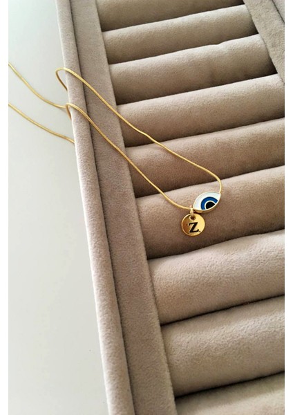 Gold Ince Italyan Zincir Göz Uçlu Harf Detaylı Kolye