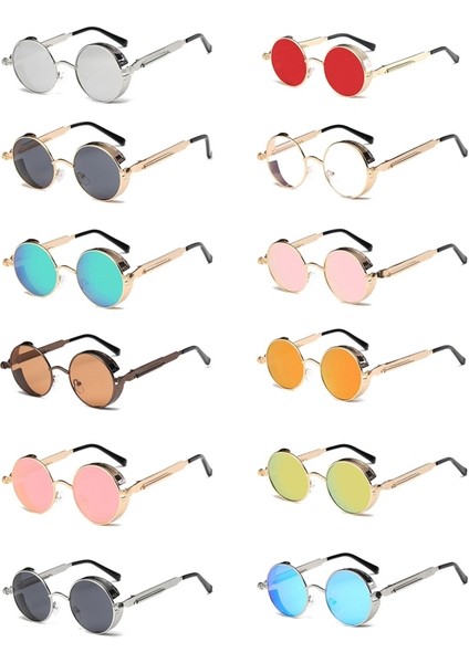 Metal Yuvarlak Çerçeve Steampunk Retro Güneş Gözlüğü Erkek Kadınlar 5 (Yurt Dışından) fiyatları