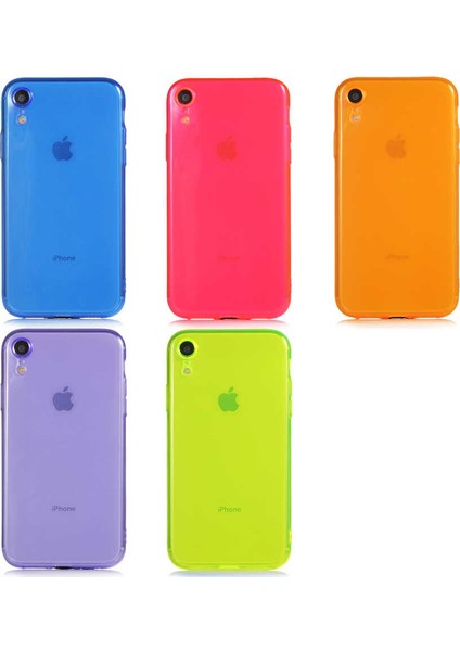 Apple iPhone Xr Kapak Kamera Korumalı Neon Renkli Silikon Kılıf - Neon Sarı