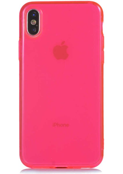 Apple iPhone Xs Kapak Kamera Korumalı Neon Renkli Silikon Kılıf - Neon Pembe