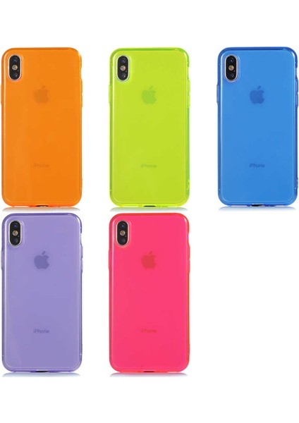 Apple iPhone Xs Kapak Kamera Korumalı Neon Renkli Silikon Kılıf - Neon Pembe