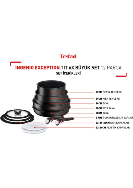 L76391 Ingenio Titanyum 6X Exception Büyük Tava ve Tencere Seti 12 Parça - 2100125491