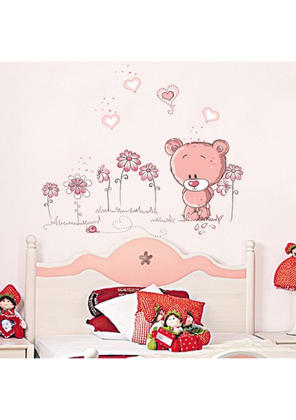 Duvar Sticker Bebek ve Çocuk Odası Dekorasyonu Pembe Sevimli Ayıcık Hediyelik Çıkartma