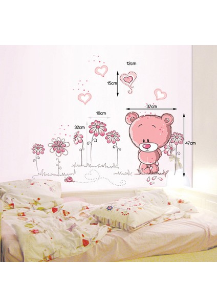 Duvar Sticker Bebek ve Çocuk Odası Dekorasyonu Pembe Sevimli Ayıcık Hediyelik Çıkartma fiyatları