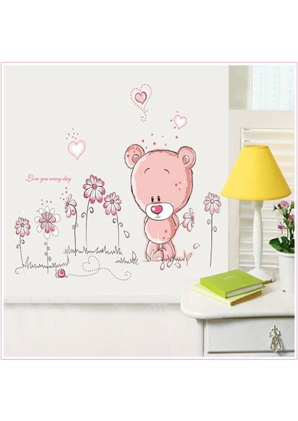 Duvar Sticker Bebek ve Çocuk Odası Dekorasyonu Pembe Sevimli Ayıcık Hediyelik Çıkartma fırsatları