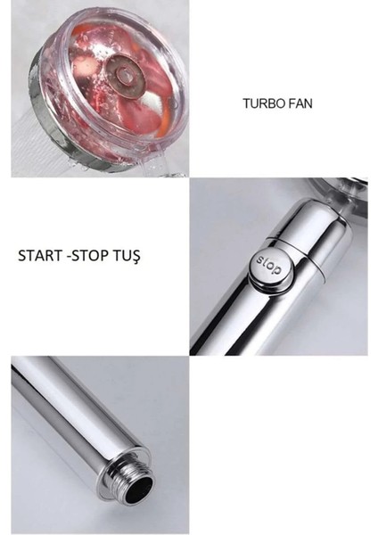 Duş Başlığı Turbo Basınçlı Ayarlanabilir Star Stop Tuş Su Tasarrufu 360 Döner