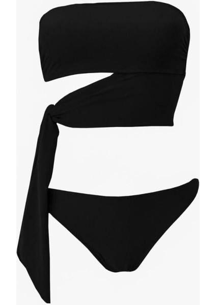 Gaia Straplez Bağlamalı Bikini Kadife Siyah