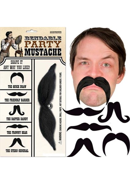 6 Farklı Model Olabilen Esnek Telli Mandallı Siyah Renk Parti Bıyığı