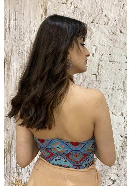 Pamuk Kumaş Kilim Desenli Korse Büstiyer