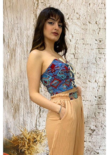 Pamuk Kumaş Kilim Desenli Korse Büstiyer fiyatları