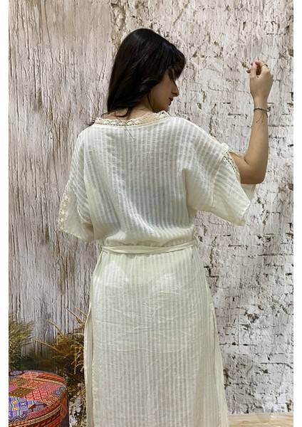 Pamuk Dantel Şeritli Şile Bezi Plaj Kimono indirimleri