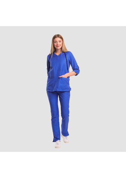 Violet Kapşonlu Medikal Takım-Royal Mavi