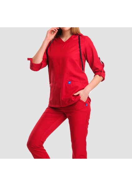 Violet Kapşonlu Medikal Takım-Kırmızı fiyatları