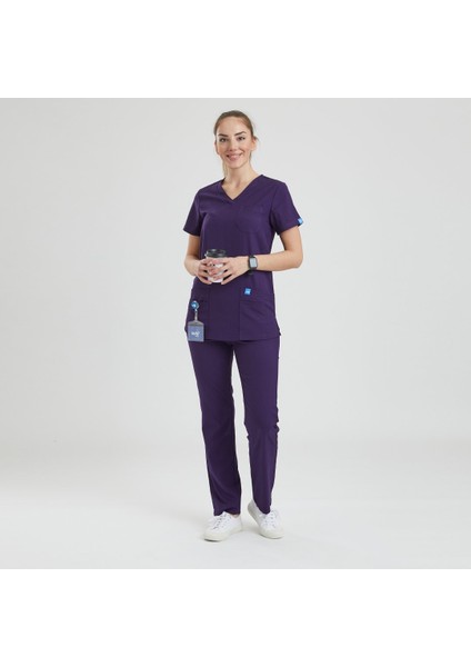 Likralı Dinamik Doktor, Hemşire Forması – Kadın, Mor