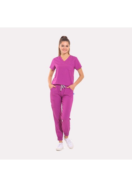 Likralı Dinamik Jogger Doktor, Hemşire Forma Takım - Kadın, Pembe