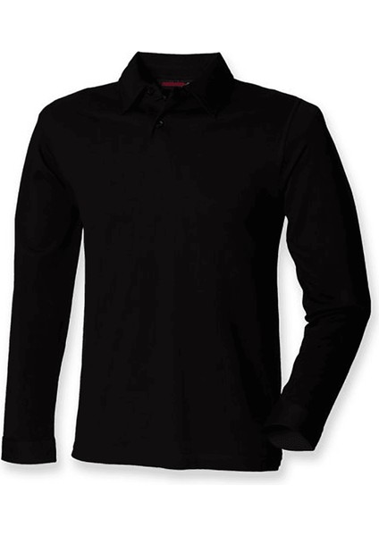 Pamuklu Uzun Kollu Polo Tişört, Hemşire Tişörtü - Unisex,siyah