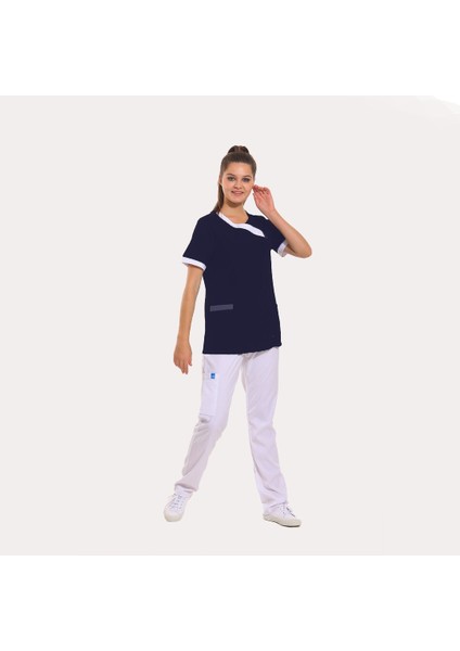 Likralı Dinamik Acacıa Medikal Üniforma, Spa, Estetik ve Güzellik Merkezi Forma Takım-Kadın,lacivert