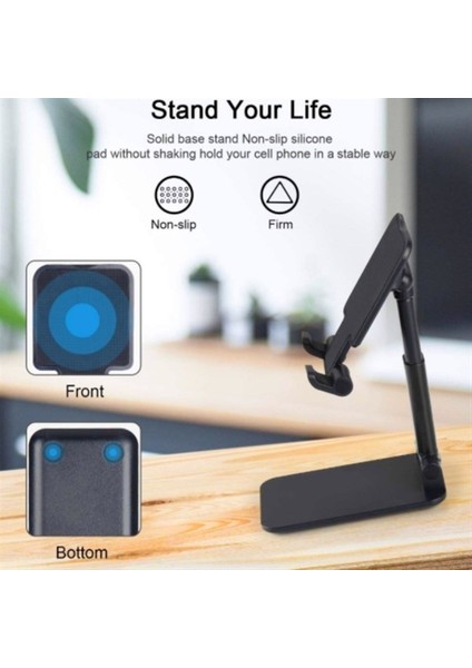 Buffer® Siyah Aynalı Cep Telefonu Sabitleyici Stand Katlanabilir Ayarlanabilir Telefon Standı