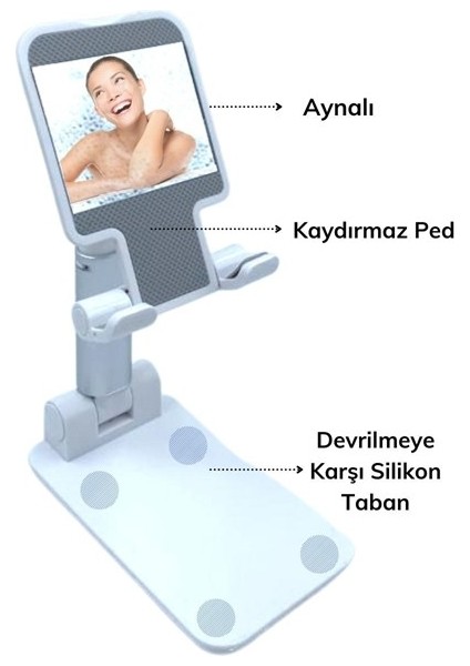 Buffer® Siyah Aynalı Cep Telefonu Sabitleyici Stand Katlanabilir Ayarlanabilir Telefon Standı