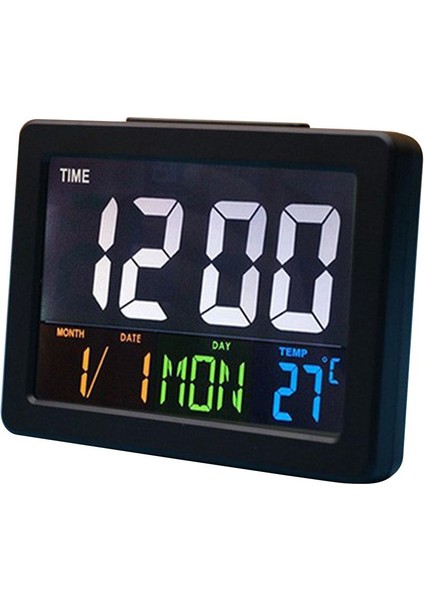 Dijital LCD Çalar Saat Kapalı Sıcaklık Ölçer LED Saat Arka Işık Masaüstü Siyah